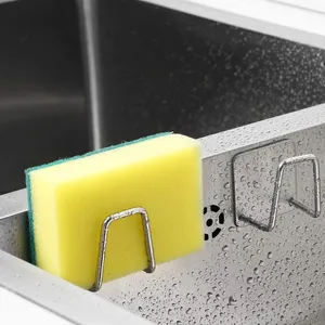 Stainless steel sponge holder for kitchen sink, adhesive sink caddy for dish cloth.