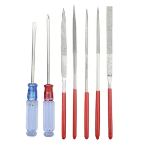 Miniature needle file and screwdriver set for hobby modeling, precision metal crafting and repair.