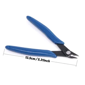 Model cutting pliers detail view, blue handle precision diagonal nippers for hobby building.