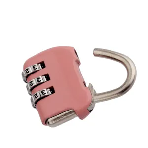 Close-up detail view of a pink 3-digit combination padlock metal dial locking mechanism.