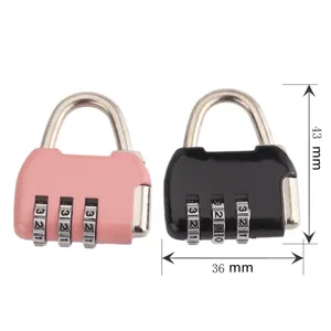 Detail view of 36mm zinc alloy 3-digit combination padlock for luggage and backpack.