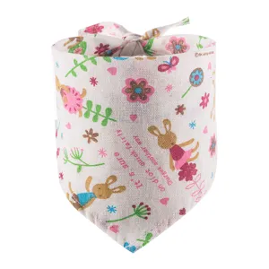 Cute cartoon rabbit print cotton linen pet bandana, stylish triangle scarf bib for cats and dogs.