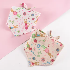 Cartoon Rabbit Print Cotton Linen Pet Bib Saliva Towel Cute Floral Dog Cat Bandana Scarf Pet Apparel Accessories
