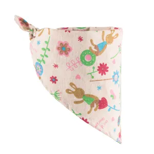 Cartoon rabbit printed linen cotton pet bib cute dog cat scarf fashion neckerchief accessory