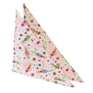 Cute cartoon rabbit print cotton linen pet bib scarf, detail view showing cute fabric pattern.