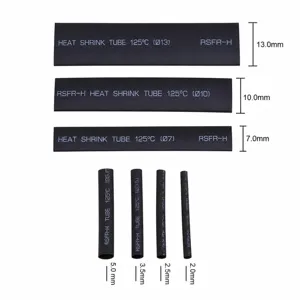 Set di guaine termoretrattili nere in vari diametri da 2,0 mm a 13,0 mm con guida alle taglie.