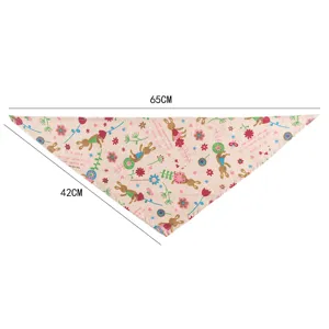 Cute cartoon rabbit print cotton linen pet bandana, comfortable cat and dog headscarf 65cm