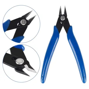 Precision model nipper side cutter with blue ergonomic handles for hobby crafting repair.