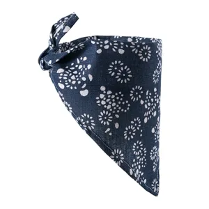 Bandana para mascotas con diseño floral azul, baberos de lino de algodón para perros y gatos