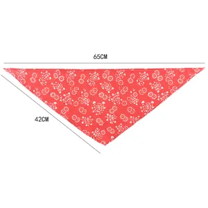 Pañuelo rojo floral para mascotas perro gato hermoso babero de lino y algodón 65x42cm.