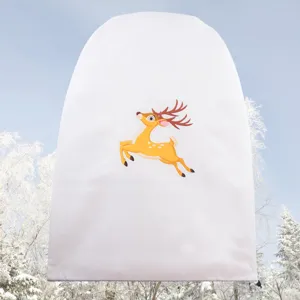 White plant frost protection cover with cute cartoon elk pattern, ideal for winter garden trees.
