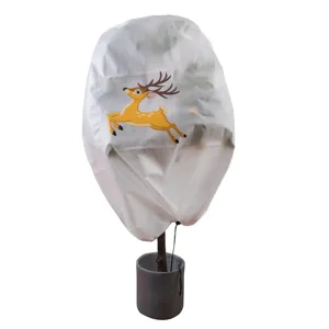 Plant frost protection cover with cute Christmas elk pattern, winter tree warm fleece jacket.