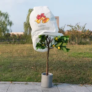 Non-woven plant cover frost protection winter plant protector with Christmas bell print outdoor