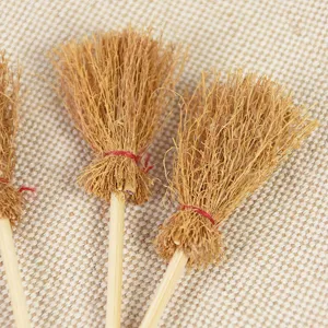 Miniature Halloween Witch Broom Prop Red String Natural Straw Tiny Wand Party Decor Hanging Pendant