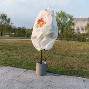 Plant Frost Protection Cover Winter Tree Plant Cover Non-Woven Christmas Bell Print Bag