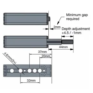Cabinet door rebounder installation size technical drawing, push-to-open latch dimensions