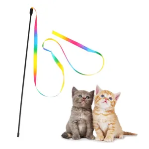 Varita interactiva para gatos con cinta de arco iris colorida juguete para gatitos.