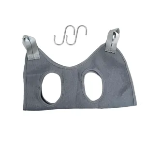 Grey mesh pet grooming hammock with hooks for cats dogs nail trimming care and bathing