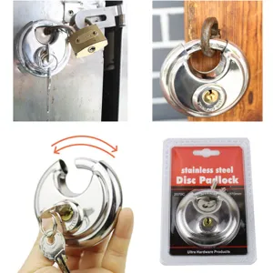 Stainless steel disc padlock 70mm heavy duty key lock for warehouse door security hardware tool