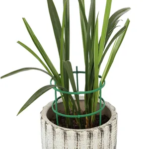 Adjustable green plant support ring detail, perfect for potted flowers and anti-lodging.