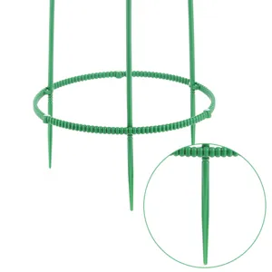 Plant support stake detail showing green plastic ring and joint structure for pots.