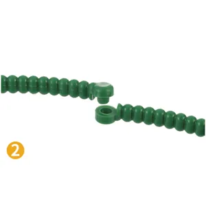Green plastic plant support detail, adjustable garden stake connector, plant climbing tool