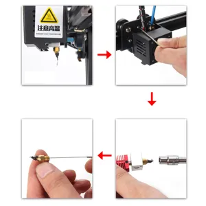 Image de tutoriel d'aiguille de nettoyage de buse d'imprimante 3D montrant les étapes.