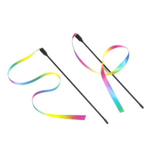 Varita gato cinta arco iris juguete interactivo para mascotas colorido tela tira barra