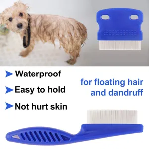 Pet flea comb with stainless steel fine teeth for cats and dogs, effective for hair and dandruff.