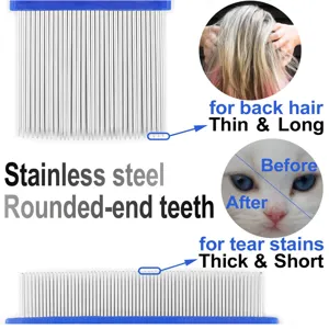 Stainless steel pet flea comb with fine teeth for cats and dogs, durable grooming tool for daily care.