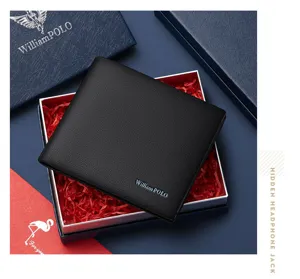 Portafoglio corto da uomo in vera pelle con confezione regalo, porta carte nero classico.