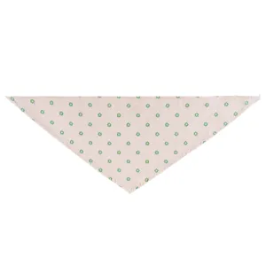 Pet bandana detail view showing cute green daisy print on soft cotton linen fabric material.