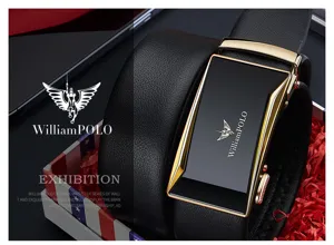 Men's automatic buckle genuine leather belt business casual detail display high quality