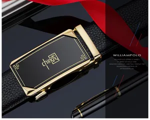 Luxury men genuine leather automatic buckle belt business casual cowhide belt with gold buckle