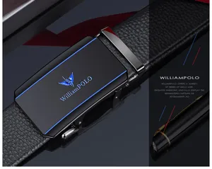 Men's genuine leather dress belt with stylish automatic metal buckle for business and casual wear.