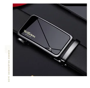 Men's automatic buckle leather belt with sleek alloy geometric design buckle and premium strap.