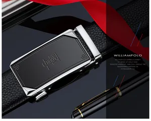 Men's automatic buckle genuine leather belt business casual black waist belt with metal buckle