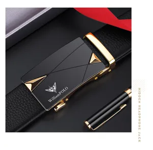 Cintura da uomo in vera pelle fibbia automatica affari lusso lega metallo cinturino nero oro