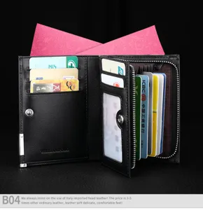 Portefeuille court en cuir pour homme avec multi-fentes porte-monnaie zippé