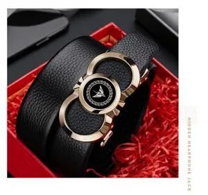 Men leather automatic buckle belt luxury business casual belt with metal double ring buckle