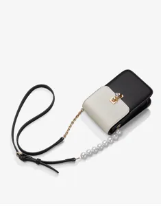 Borsa a tracolla telefono nero bianco catena perla chic borsa donna mini spalla