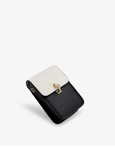 Mini borsa a tracolla per telefono nera e bianca, dettaglio elegante borsa da donna chic.