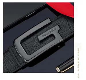 WilliamPOLO Men's Genuine Leather Belt Business Casual Automatic Buckle Black Belt