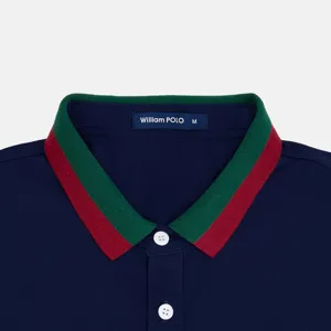 Men's short sleeve polo shirt casual business slim fit summer top with stylish striped collar.