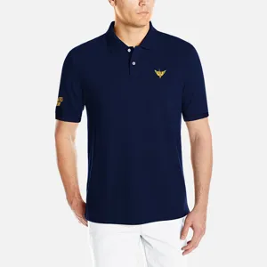 Men's short sleeve polo shirt, dark blue slim fit casual business top with classic collar.