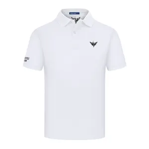 Men's white short sleeve polo shirt casual business slim fit lapel top with logo