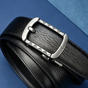 Cintura in Vera Pelle con Fibbia Automatica da Uomo Affari Casual High-End Texture di Corteccia Cintura in Pelle Bovina con Fibbia in Lega di Zinco