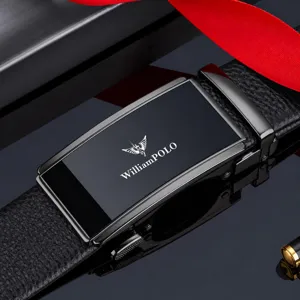 Men's Genuine Leather Automatic Buckle Business Casual Belt High Quality Metal Ratchet Dress Belt For Men