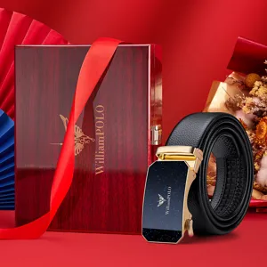 WilliamPOLO Mens Genuine Leather Belt Featuring Automatic Buckle And Luxury Gift Box