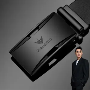 Men's Genuine Leather Automatic Buckle Business Belt Smooth Surface Alloy Metal Fastener Casual Formal Waist Strap